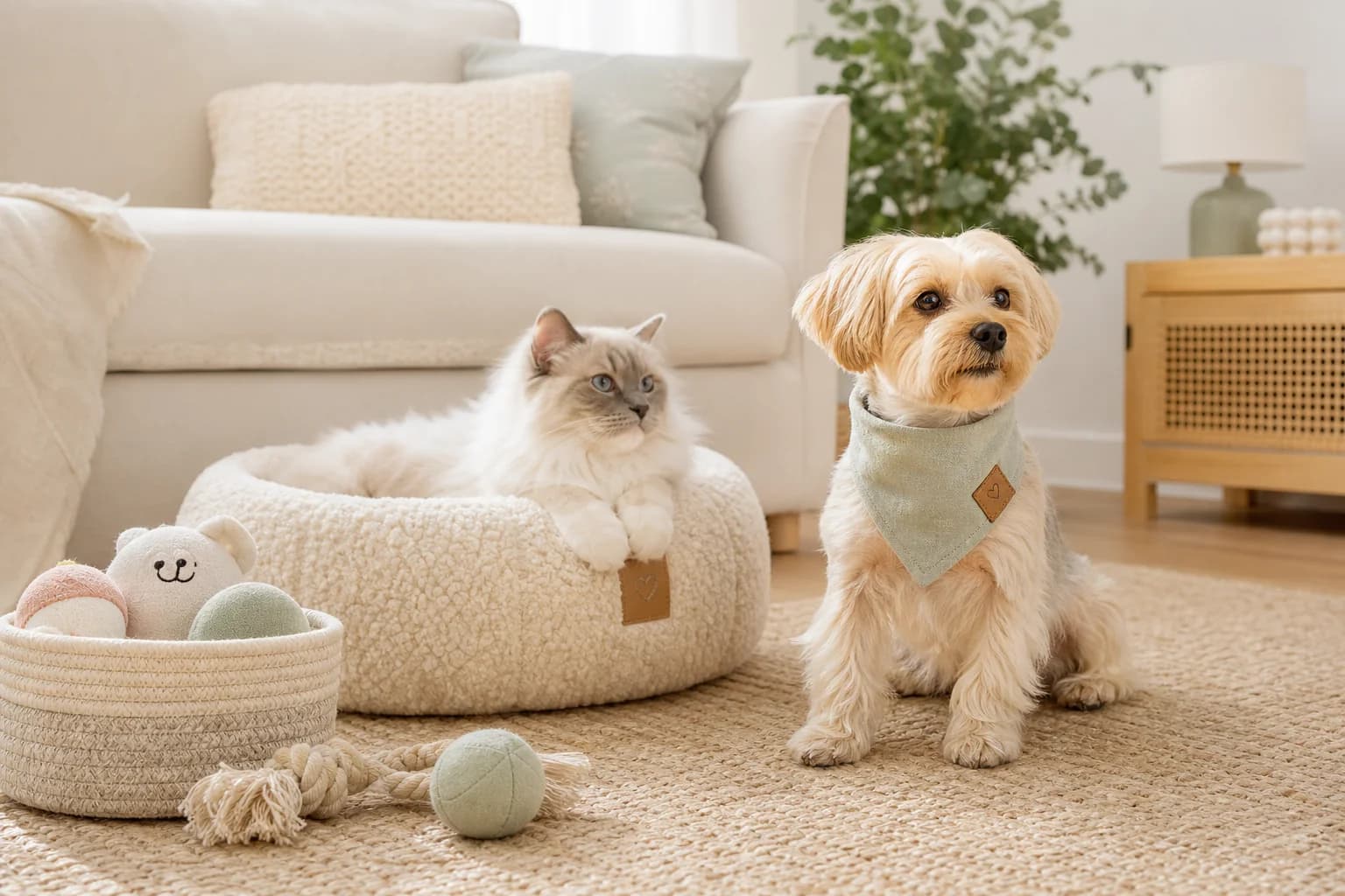 Chien et chat réunis dans une ambiance familiale et chaleureuse